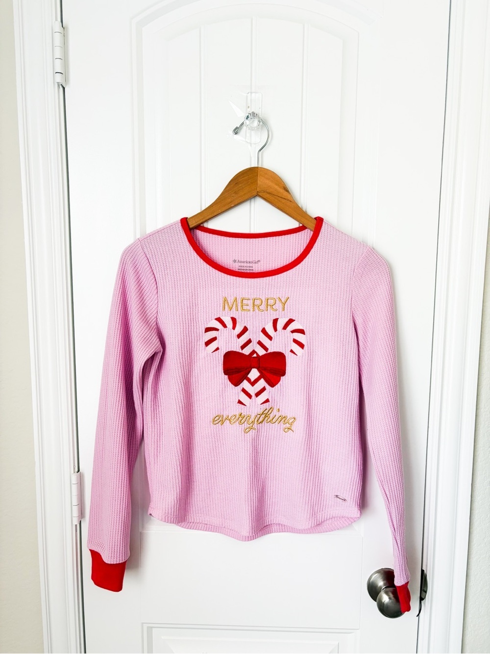 American Girl Pink Holiday Christmas Merry Everything Pajama Top Size L 14/16